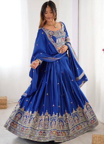 Ravishing Royal Blue Crepe silk Festive wear lehenga choli with sequin and coding dori work.